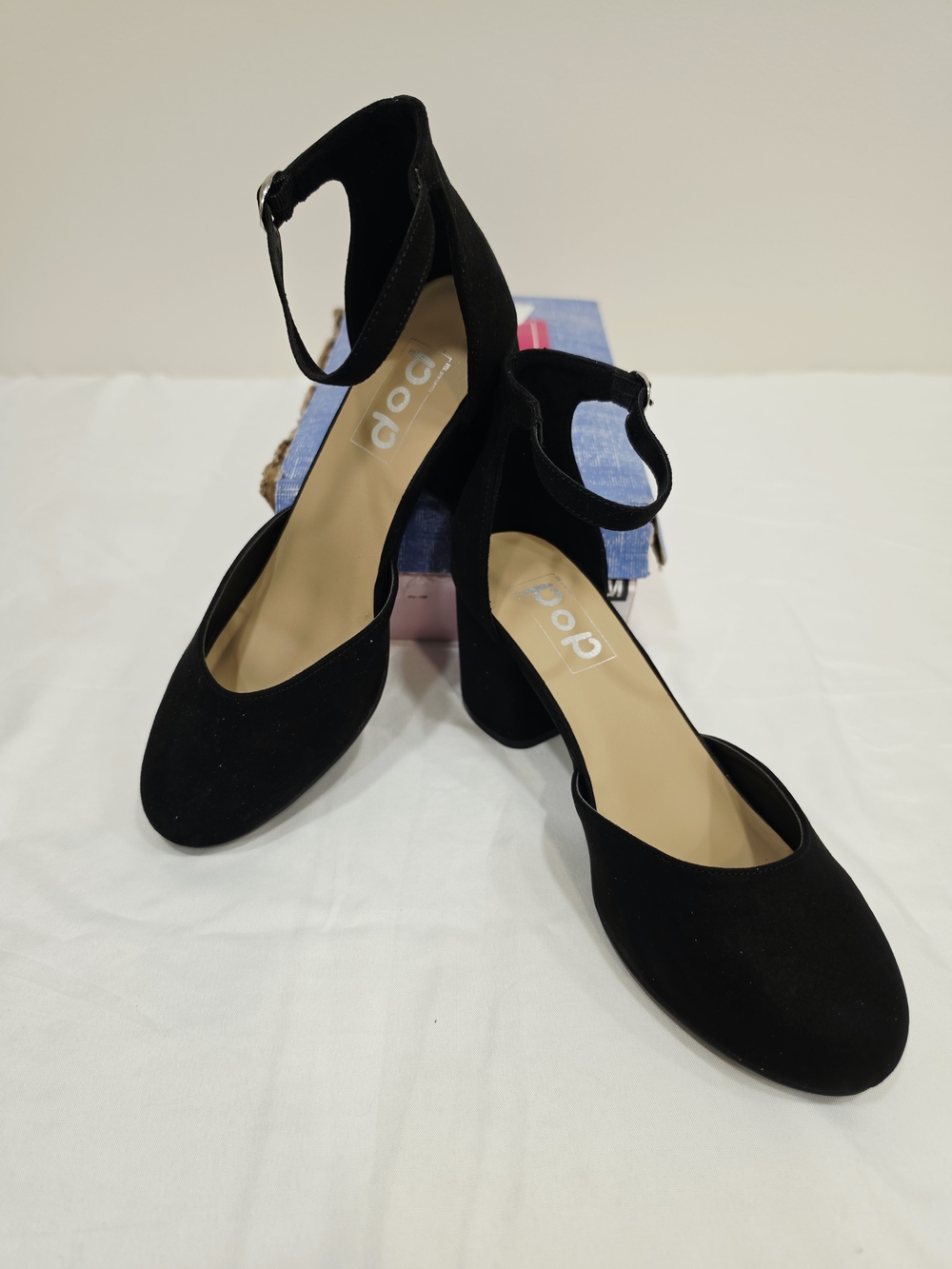 Pop Gal Black Ankle-Strap Low Block Heels